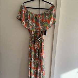 LULUS Raquell Coral Tropical OTS Jumpsuit